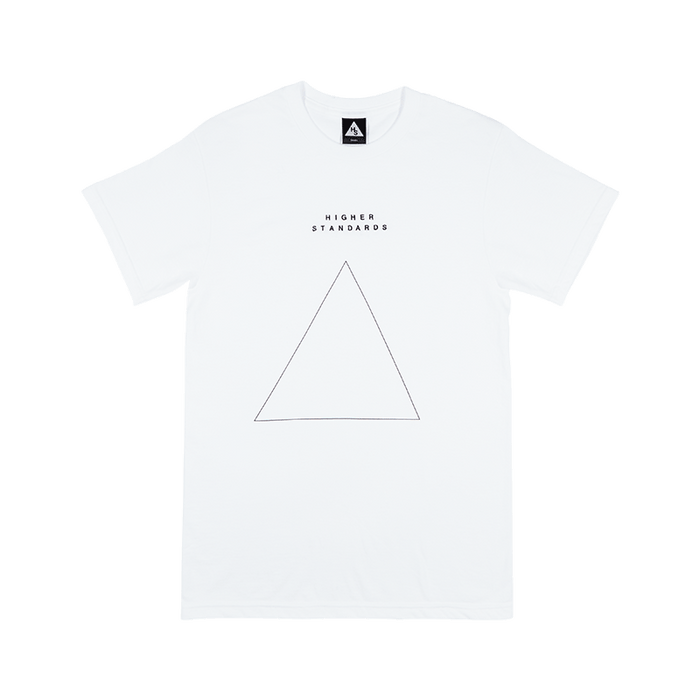 Higher Standards T-Shirt - Embroidered Triangle White