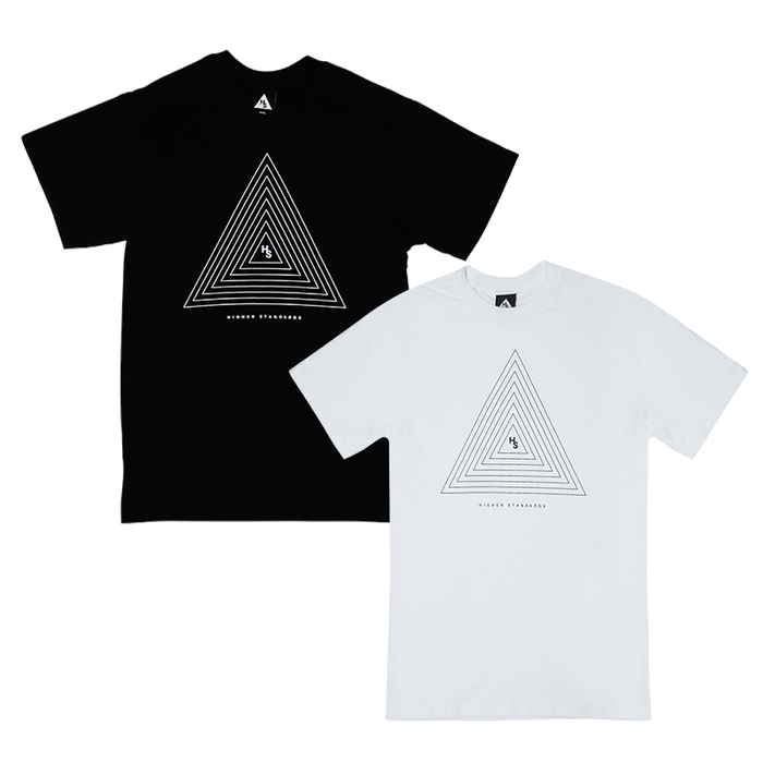 Higher Standards T-Shirt - Concentric Triangle Black and White